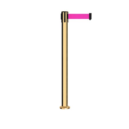 MONTOUR LINE Stanchion Belt Barrier Fixed Base Pol.Brass Post 7.5ftFl. Pink Belt MX630F-PB-FPK-75